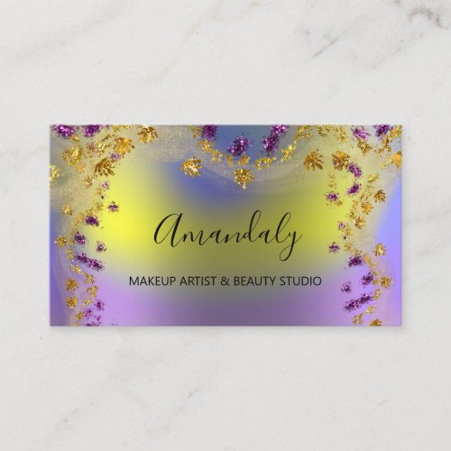 Glitter Gold Event Planner Fashion Floral Blue  Business Card