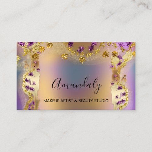 Glitter Gold Event Planner Fashion Floral Purple Business Card