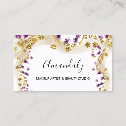 Glitter Gold Event Planner Fashion Floral Purple Business Card