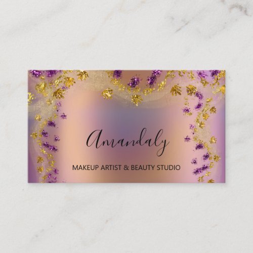 Glitter Gold Event Planner Fashion Floral Smoky  Business Card