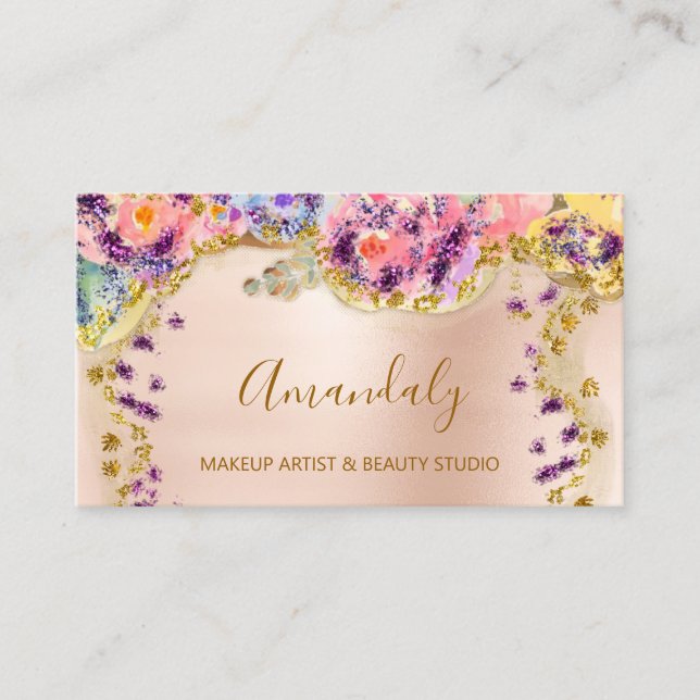 Glitter Gold Event Planner Fashion Stylist Roses Business Card (Front)