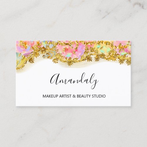 Glitter Gold Event Planner Pastel Flowers Business Card