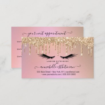 Glitter Gold  Eyelash Extension Appointment Busine Business Card