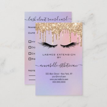 Glitter Gold  Eyelash Extension Client Record Busi Business Card by MG_BusinessCards at Zazzle