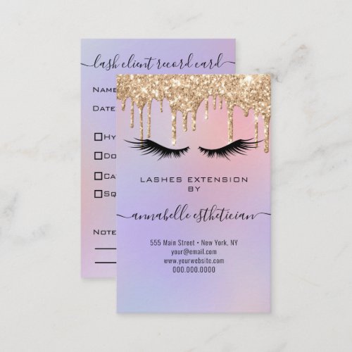 Glitter Gold  Eyelash Extension Client Record Busi Business Card