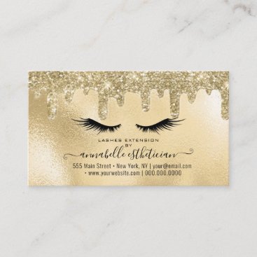 Glitter Gold Eyelash Extension Loyalty Business Card