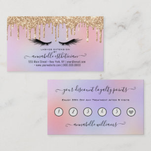 Glitter Gold Eyelash Extension Loyalty Business Card