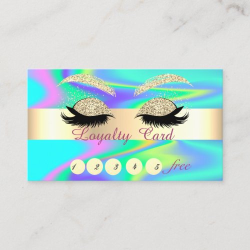 Glitter Gold Faux Lashes Holographic  Loyalty Card