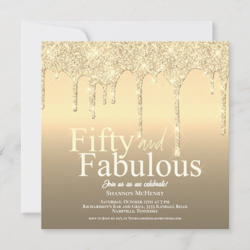 Glitter Gold Fifty and Fabulous Birthday  Invitation