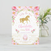 Glitter Gold Floral Horse Birthday Invitation Girl (Standing Front)