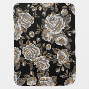 Glitter Gold Floral: Sparkle Vintage. Baby Blanket