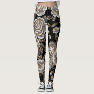 Glitter Gold Floral: Sparkle Vintage. Leggings
