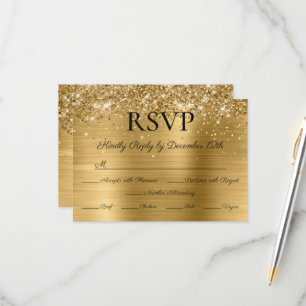 Glitter Gold Foil Elegant Calligraphy Wedding RSVP Card