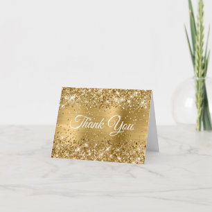 Glitter Gold Foil Sweet 16 Letterpress Thank You Card