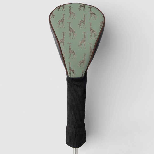 Glitter Gold Giraffe on Sage Green   Golf Head Cover (Front)