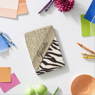 Glitter Gold Glam Zebra Print Personalized iPad Mini Cover