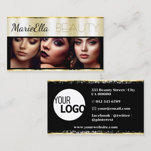 Glitter Gold Golden Product Labels with Logo Photo Business Card (Front/Back)