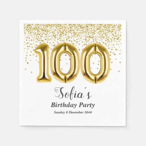 glitter gold  golden sparkle 100th birthday napkins