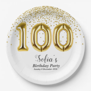 glitter gold , golden sparkle 100th birthday paper plates
