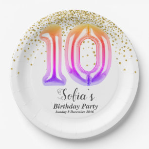 glitter gold , golden sparkle 10th birthday paper plates