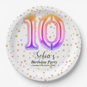 glitter gold , golden sparkle 10th birthday paper plates