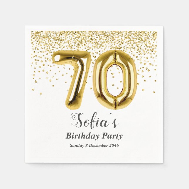 glitter gold , golden sparkle 70th birthday napkins (Front)