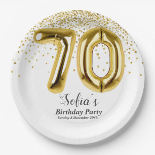 glitter gold , golden sparkle 70th birthday paper plates