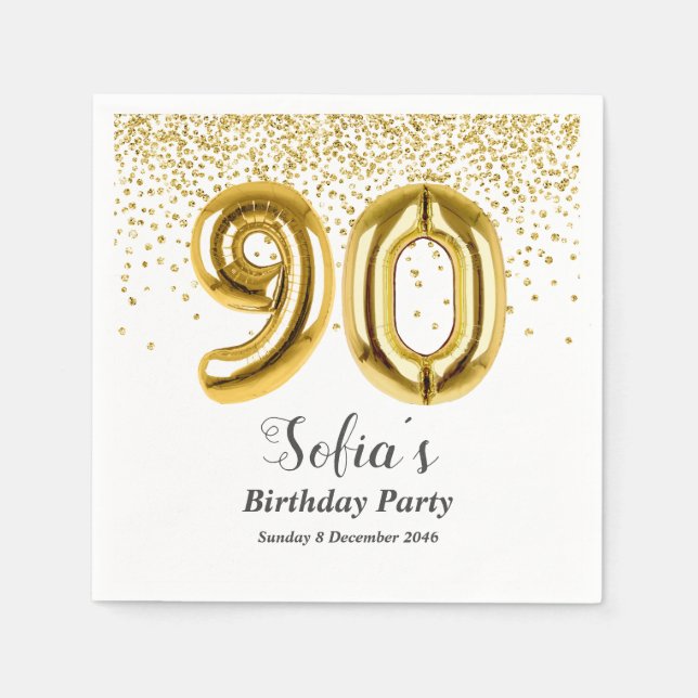 glitter gold , golden sparkle 90th birthday napkins (Front)