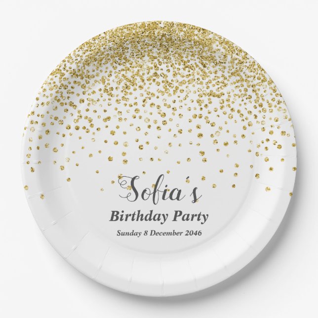 glitter gold , golden sparkle paper plates (Front)