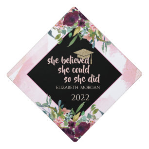 Glitter Gold Graduate Cap,Burgundy Roses Graduation Cap Topper