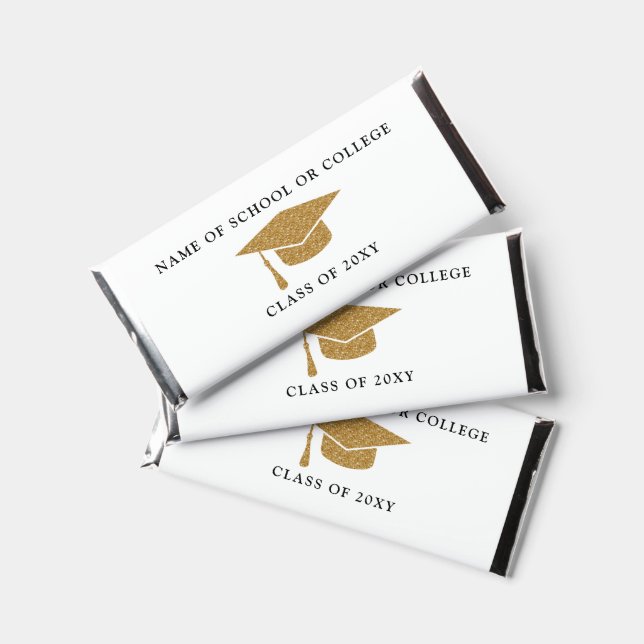 Glitter Gold Graduation Hat Graduation Party Hershey Bar Favors (Front)