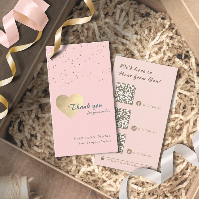 Glitter Gold Heart Blush Pink & Grey Thank you Business Card (Glitter Gold Heart Blush Pink & Grey Thank you Card for Business)