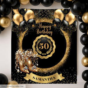 Glitter Gold High Heels 50th Birthday Sign Tapestry