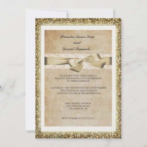 Glitter Gold Lace Wedding Invitation