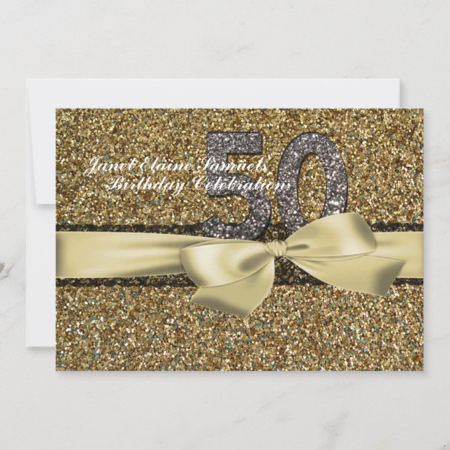 Glitter Gold Lace Woman 50th Birthday Invitation (Front)