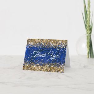 Glitter Gold Lapis Lazuli 50th Birthday Letterpress Thank You Card