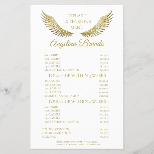 Glitter Gold Lashes Eyelash Extensions Price List Flyer