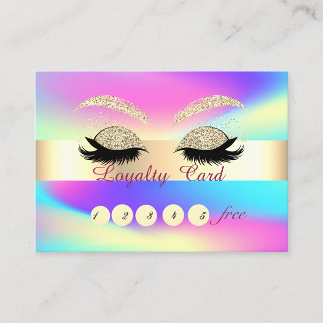 Glitter Gold Lashes Ombre Holographic Loyalty Card (Front)