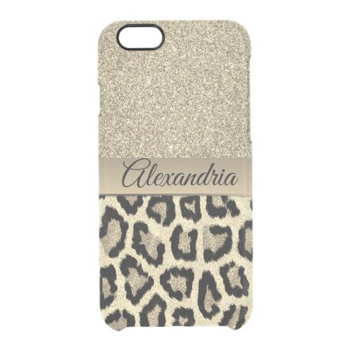 Glitter Gold Leopard Print Personalized Clear iPhone 66S Case