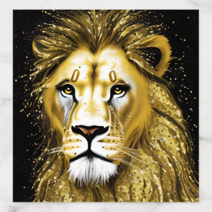 Glitter Gold Lion Photorealism Dripping Paint on a Envelope Liner