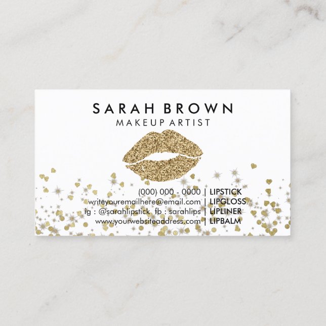 Glitter Gold Lips Print Business Card (Back)