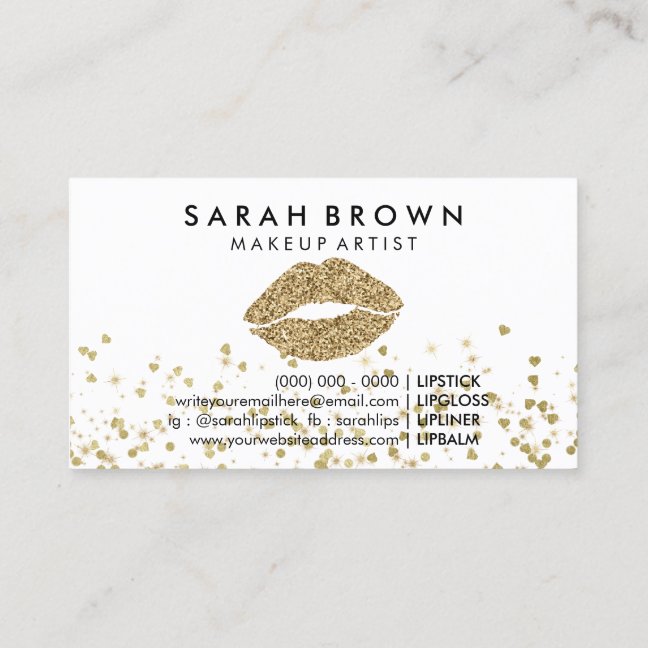 Glitter Gold Lips Print Business Card