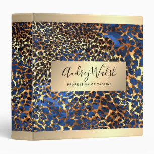  Glitter Gold Luxury Animal Skin Leopard Makeup 3 Ring Binder