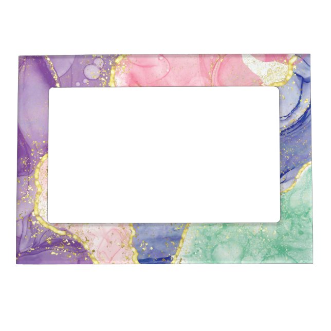 Glitter Gold Marble Pastel Colors Magnetic Frame (Front)