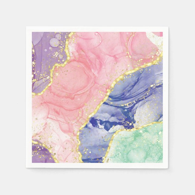 Glitter Gold Marble Pastel Colors Napkins (Front)