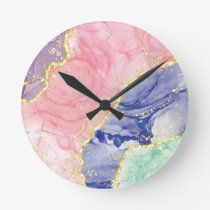 Glitter Gold Marble Pastel Colors  Round Clock