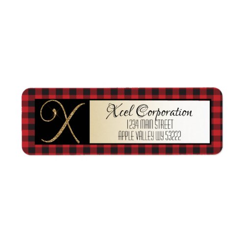 Glitter Gold Monogram X Buffalo Check Address Label