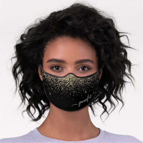 Glitter Gold Monogrammed Script Premium Face Mask