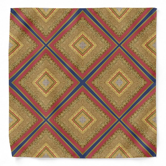 Glitter Gold Navy Blue & Red Pattern Bandana (Front)