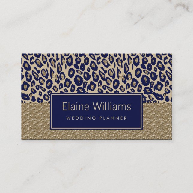 glitter gold navy Leopard print chic Cards (Front)